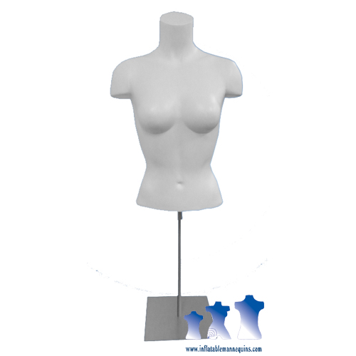 Hard Plastic Female Fullround Torso, White, w/ stand insert location and accompanying stand